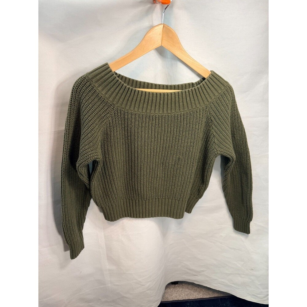 Hollister Women's Cropped Oversized Sweater Olive Green S
